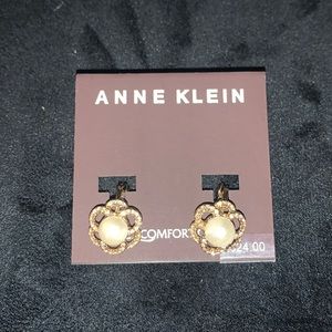 Anne Klein Clip on Pearl and Diamond Earrings
